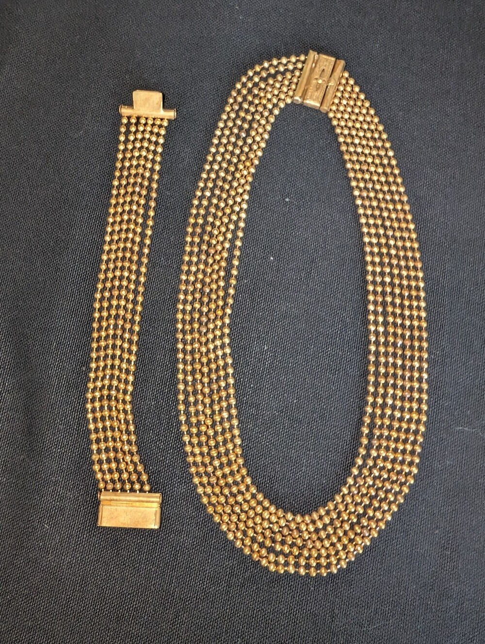 Vintage 1960's Goldtone Ball-Chain Necklace/Bracelet Set